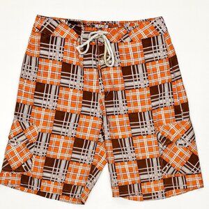 Quadrant-Men’s Swim Trunks / Board Shorts-Size 34 Plaid Check Pattern-A077